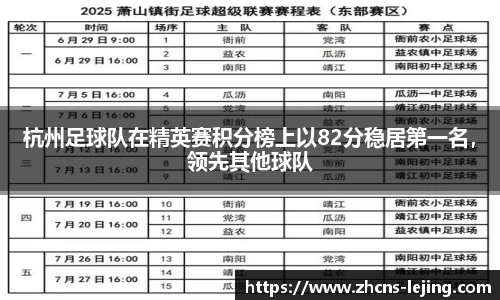 杭州足球队在精英赛积分榜上以82分稳居第一名，领先其他球队